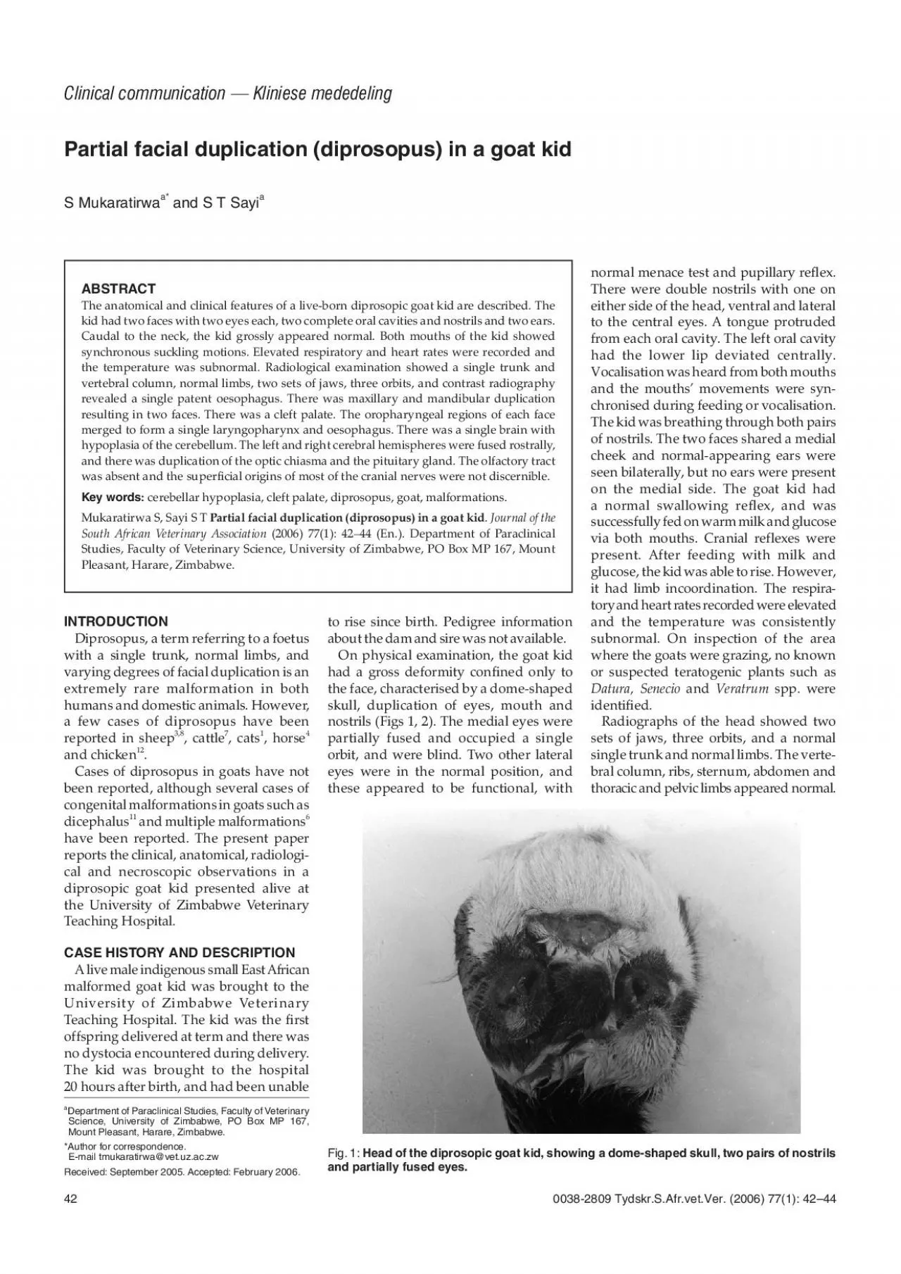 PDF-Partial facial duplication diprosopus in a goat kidS Mukaratirwaand