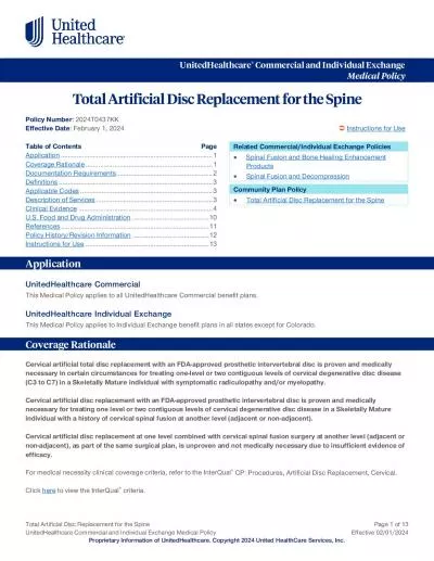 Total Artificial Disc Replacement for the Spine