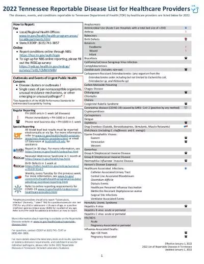 The diseases events and condix00740069ons reportable to Tennessee