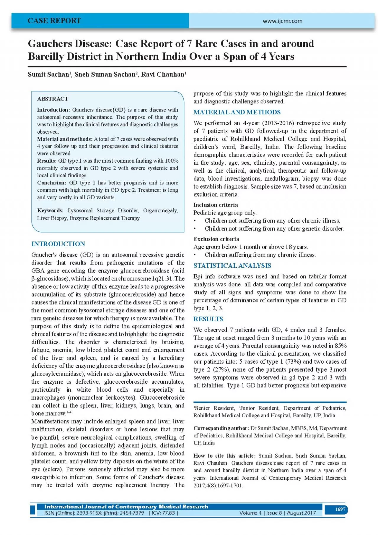 PDF-Gauchers Disease Case Report of 7 Rare Cases in and around