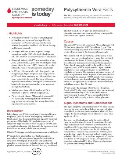 Polycythemia Vera FactsRevised April 201531e cause of PV is not ful