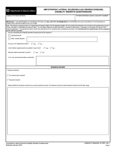 Amyotrophic Lateral Sclerosis Disability Benefits Questionnaire Releas