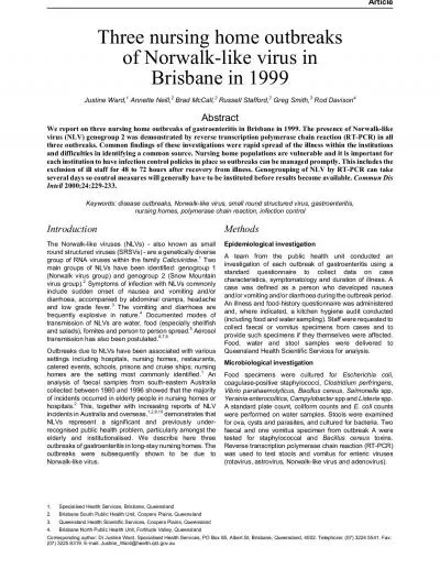 OutbreakAOn26February1999theBrisbaneNorthPublicHealthUnitwasnotifiedof