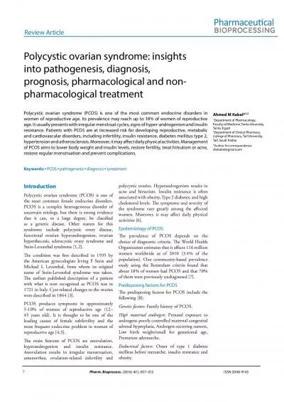 Polycystic ovarian syndrome insights into pathogenesis diagnosis pr