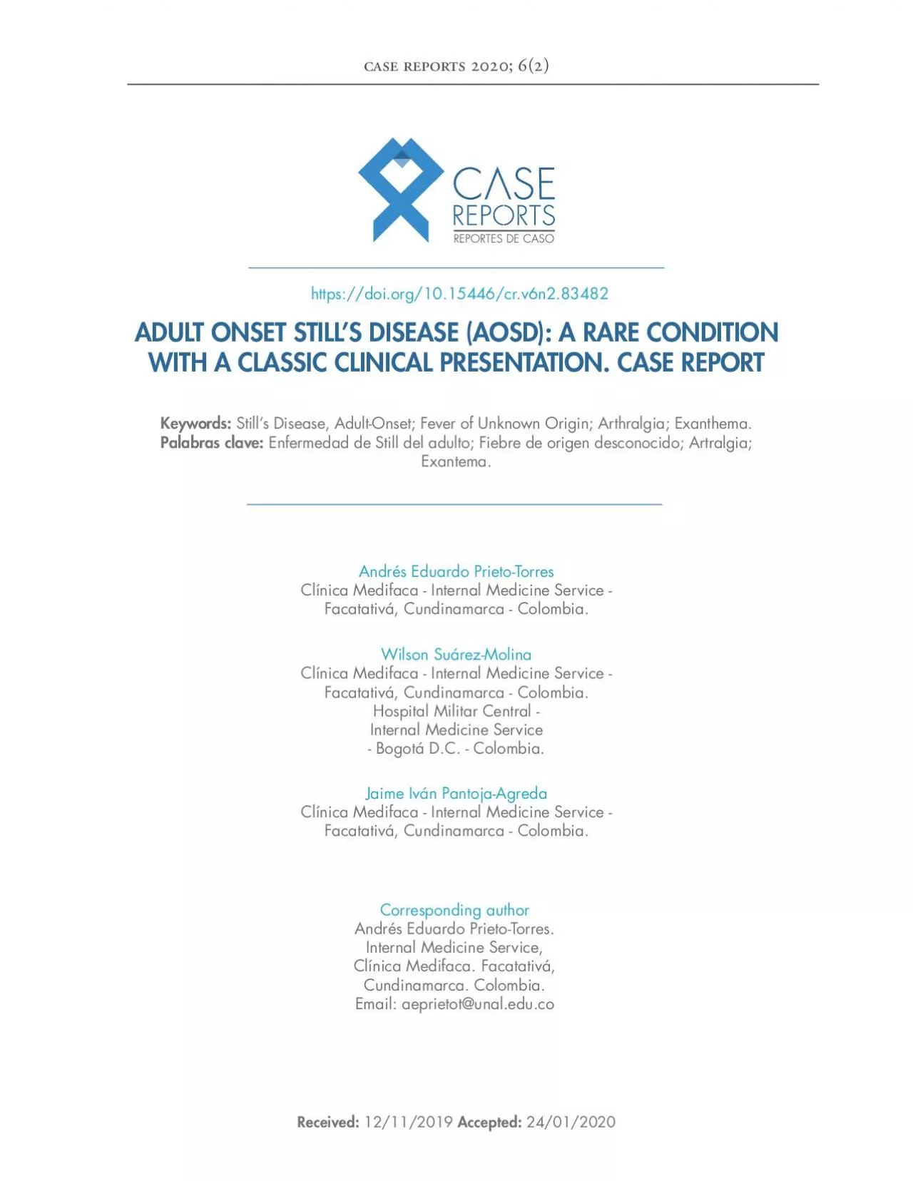 PDF-ADULT ONSET STILL146S DISEASE AOSD A RARE CONDITION WITH A CLASS