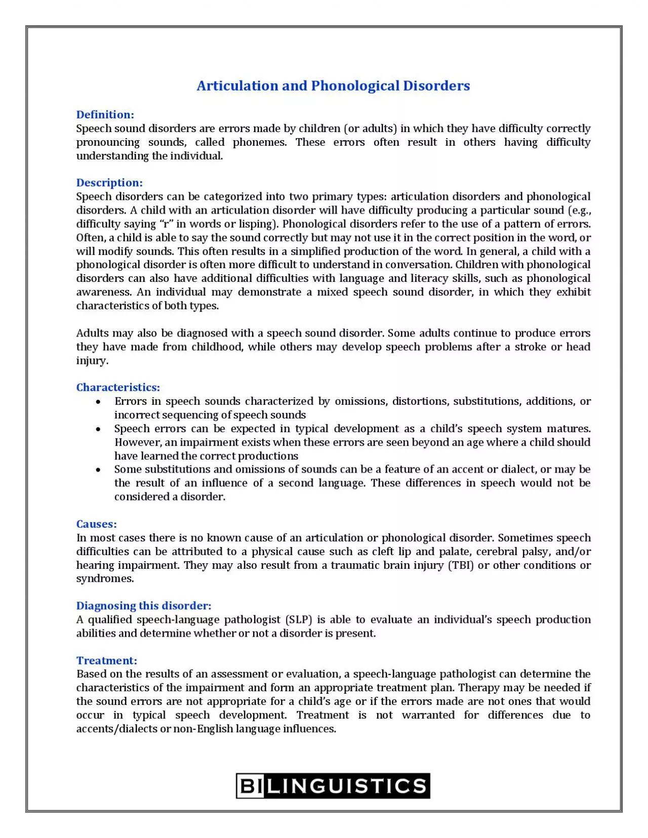 PDF-Articulation and Phonological DisordersDefinitionSpeech sound disorde