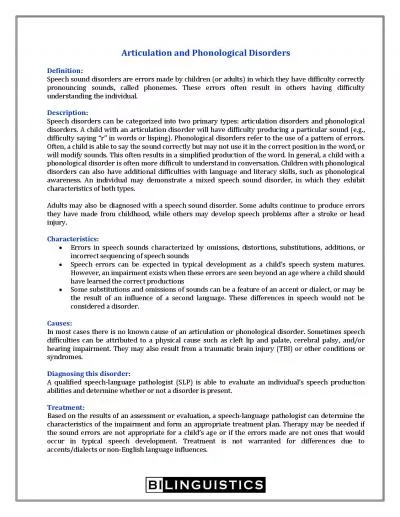 Articulation and Phonological DisordersDefinitionSpeech sound disorde