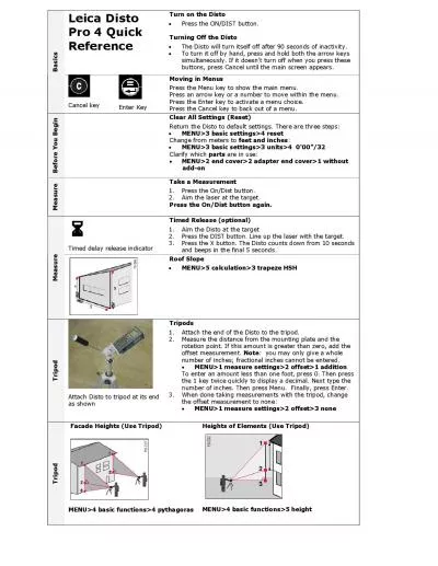 Pro 4 Quick Reference Turn on the Disto Press the ONDIST button Turn