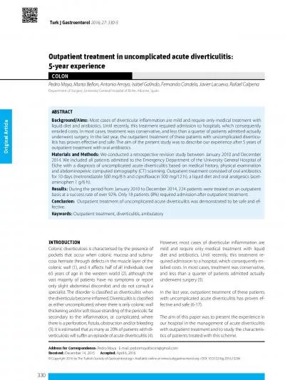 Turk J GastroenterolOutpatient treatment in uncomplicated acute divert