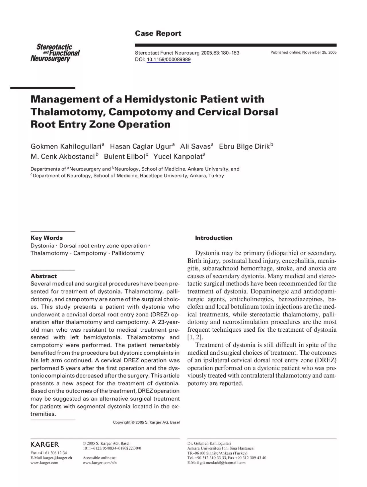 PDF-Treatment of Dystonia with Cervical DREZ Operation