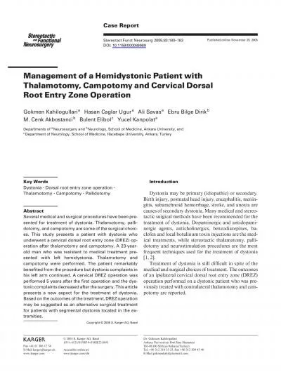 Treatment of Dystonia with Cervical DREZ Operation