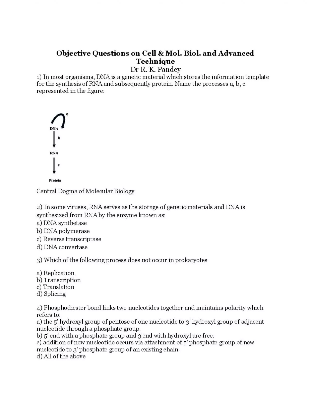 Objective Questions on Cell  Mol Biol and Advanced