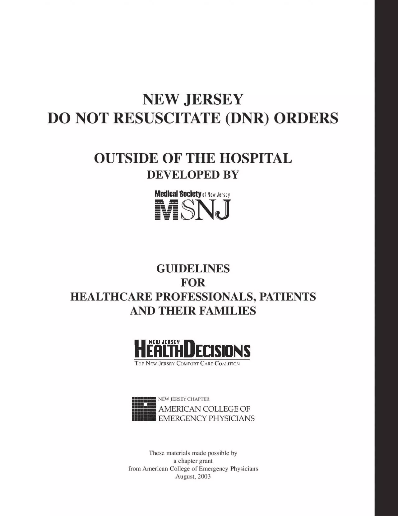 PDF-NEWJERSEYDO NOTRESUSCITATE DNR ORDERSOUTSIDE OFTHE HOSPITALHEALTHCAR