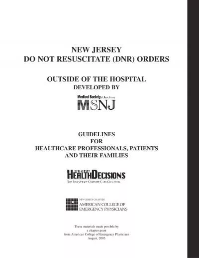 NEWJERSEYDO NOTRESUSCITATE DNR ORDERSOUTSIDE OFTHE HOSPITALHEALTHCAR