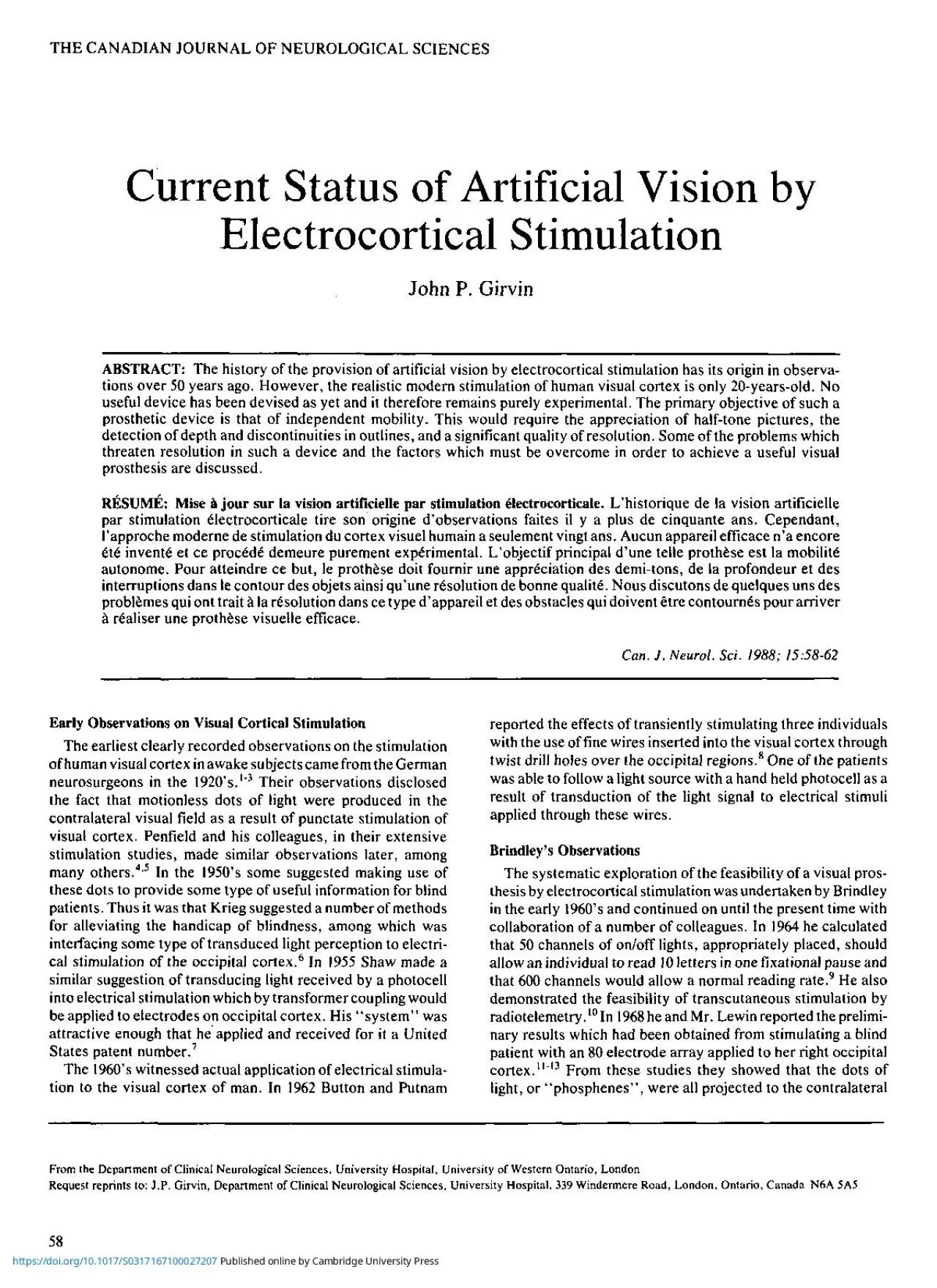 PDF-TH CANADIA JOURNA O NEUROLOGICA SCIENCECurren Statu o Artificia Visio