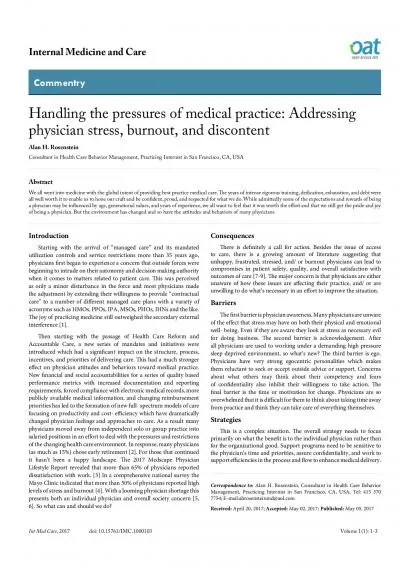 Handling the pressures of medical practice Addressing physician stres