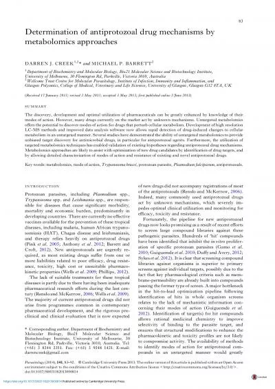 DeterminationofantiprotozoaldrugmechanismsbymetabolomicsapproachesDARR