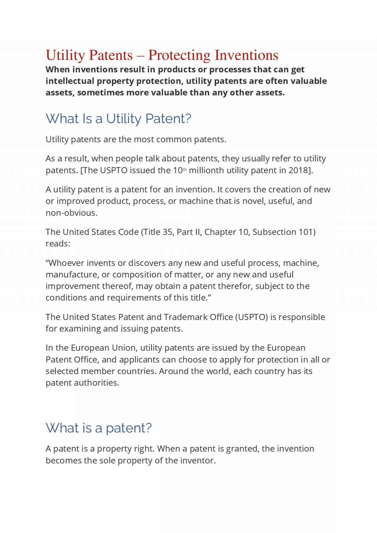 Utility Patents – Protecting Inventions