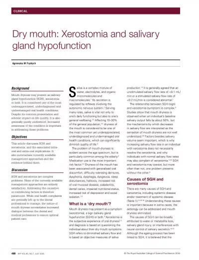 Dry mouth Xerostomia and salivary