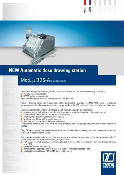 The NEW automatic dose drawing station Mod  DDSA allows a safe and