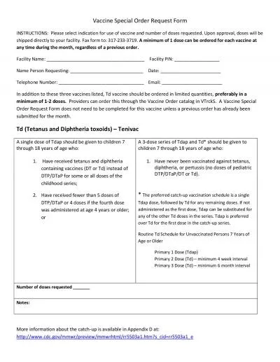 Vaccine Special Order Request Form