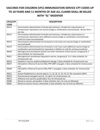 VACCINES FOR CHILDREN VFC IMMUNIZATION SERVICE CPT CODES UP