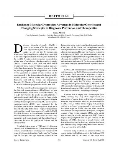 Duchenne Muscular Dystrophy Advances in Molecular Genetics andChangin