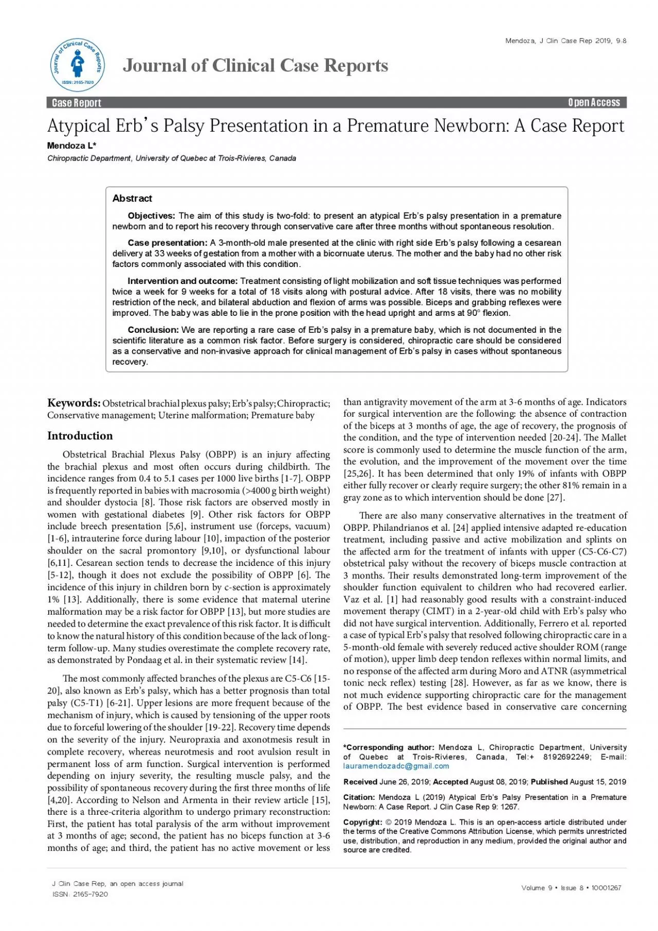 PDF-Atypical Erbs Palsy Presentation in a Premature Newborn A Case Rep