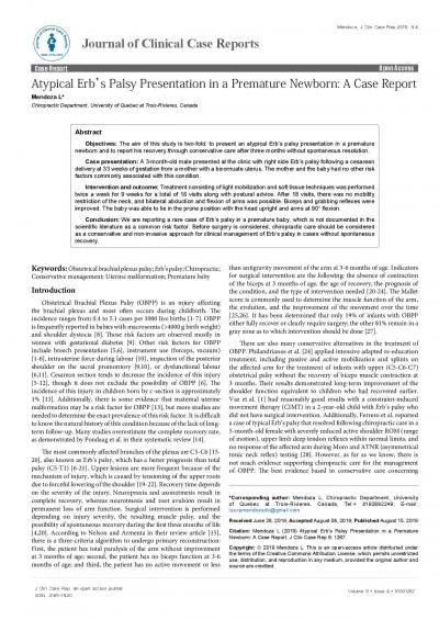 Atypical Erbs Palsy Presentation in a Premature Newborn A Case Rep