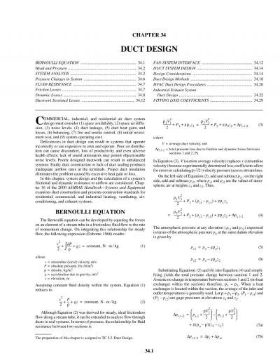 341CHAPTER 34DUCT DESIGNBERNOULLI EQUATION