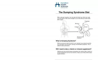 The Dumping Syndrome Diet