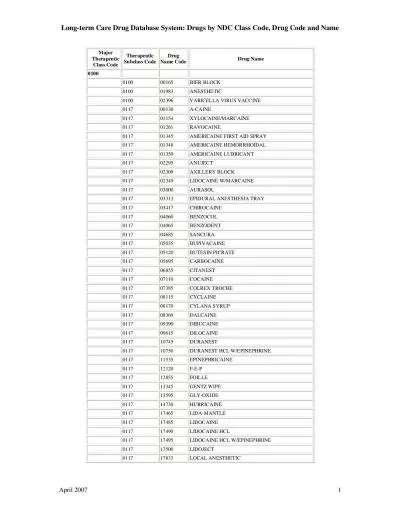 Longterm Care Drug Database System Drugs by NDC Class Code Drug Cod