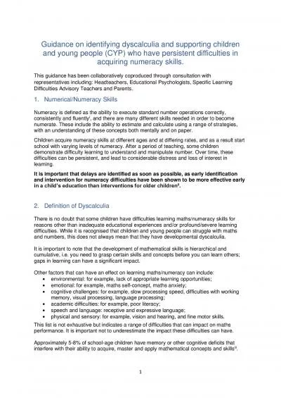 Guidance on identifying dyscalculia and supporting children