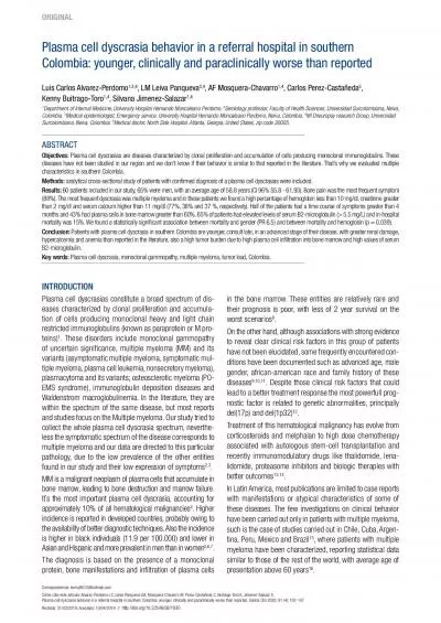 Plasma cell dyscrasia behavior in a referral hospital in southern Colo