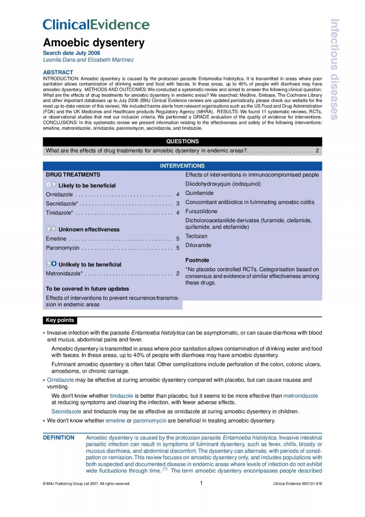 PDF-Amoebic dysenterySearch date July 2006Leonila Dans and Elizabeth Mart