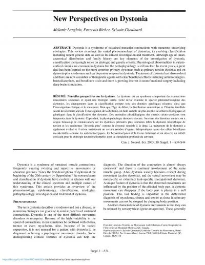 Suppl 1  S34Dystonia is a syndrome of sustained muscle contractions