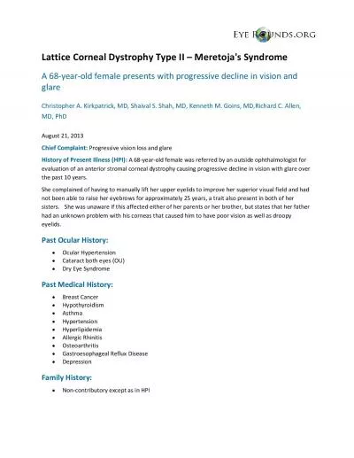 attice Corneal Dystrophy Type IIMeretojas Syndrome