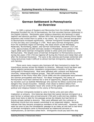 German Settlement  Background Reading Exploring Diversity in Pennsylva