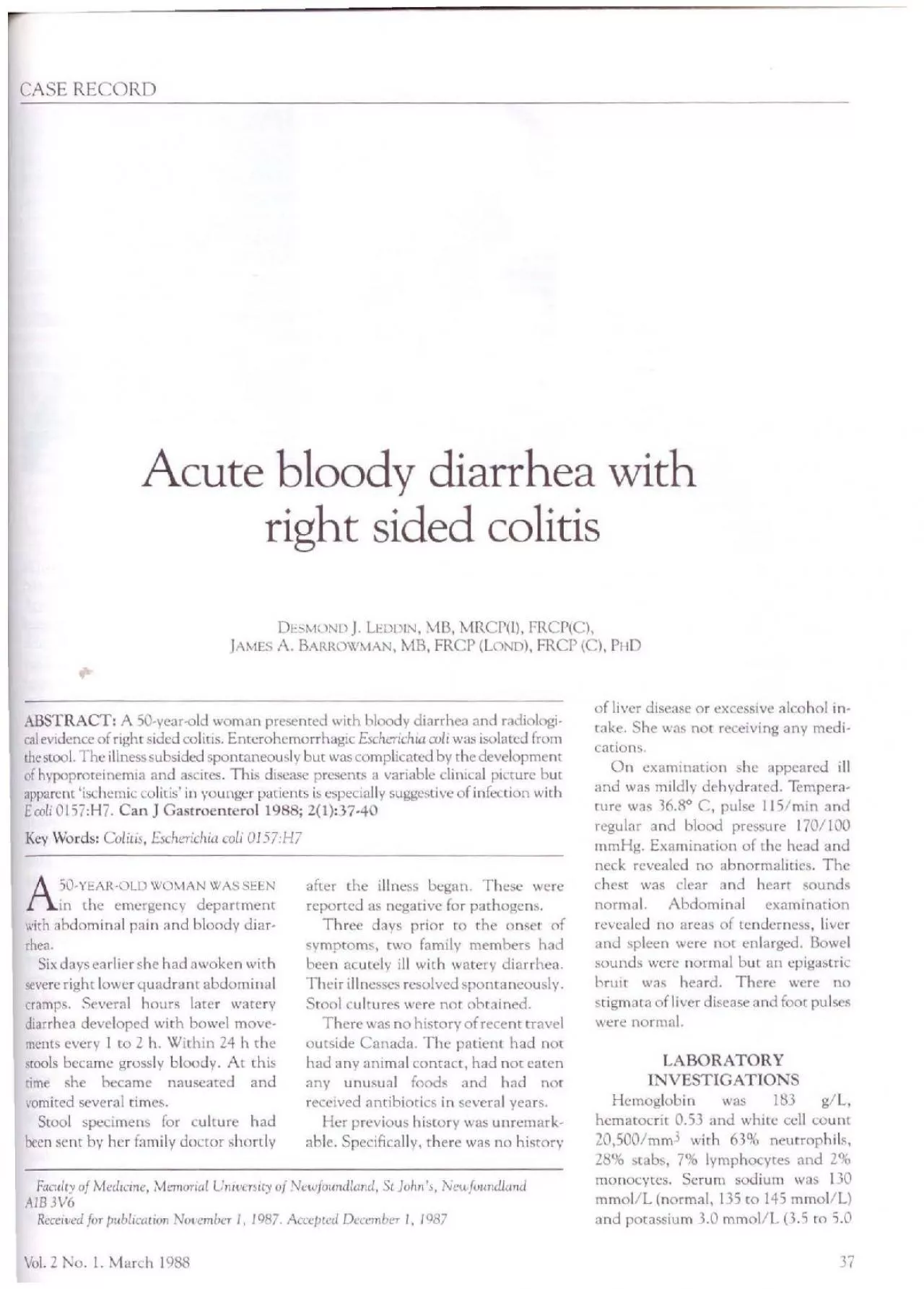 CASE RECORD Acute bloody diarrhea with right sided colitis