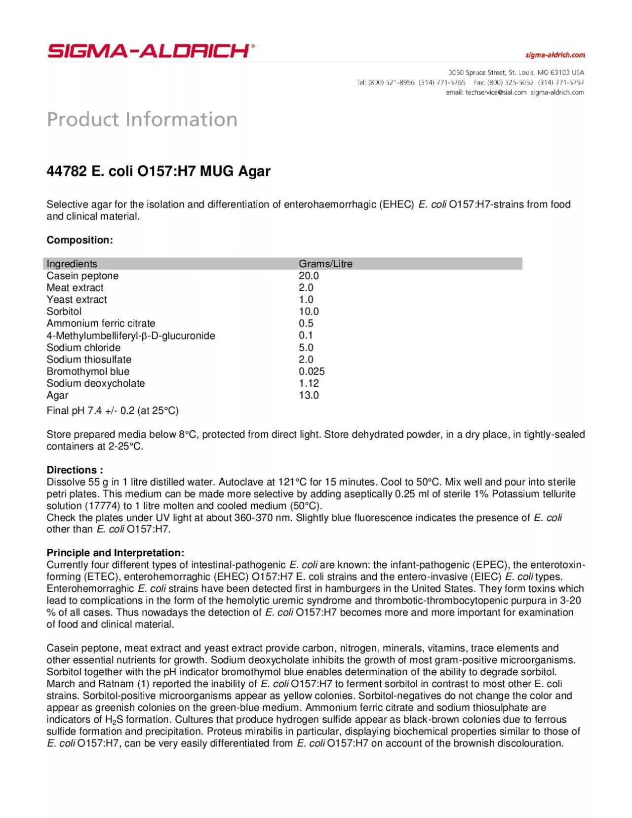 PDF-E coli O157H7 MUG Agar