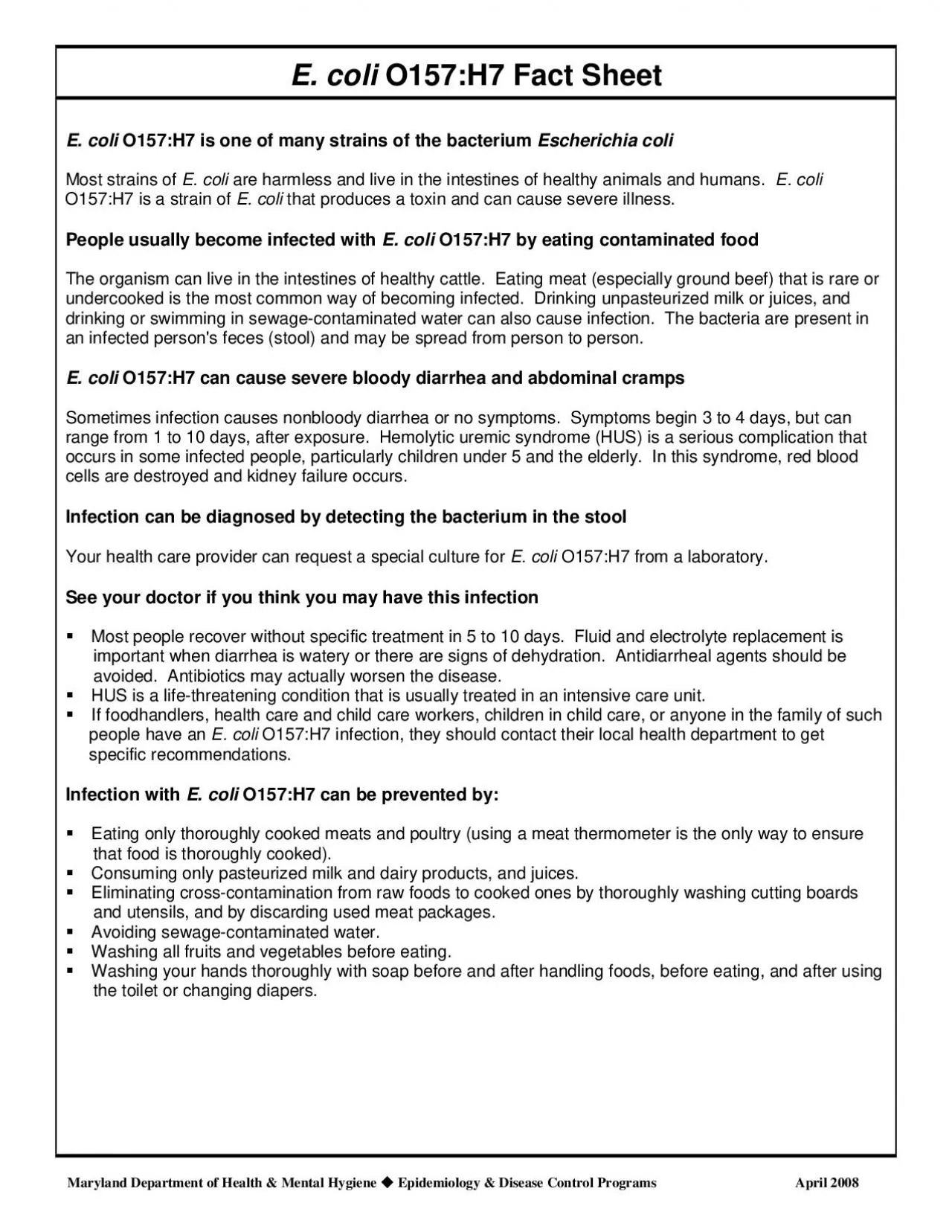 PDF-E coli O157H7 Fact Sheet