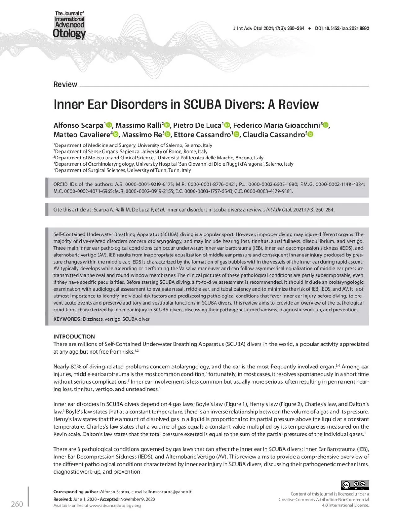 PDF-Inner Ear Disorders in SCUBA Divers A ReviewAlfonso29Scarpa