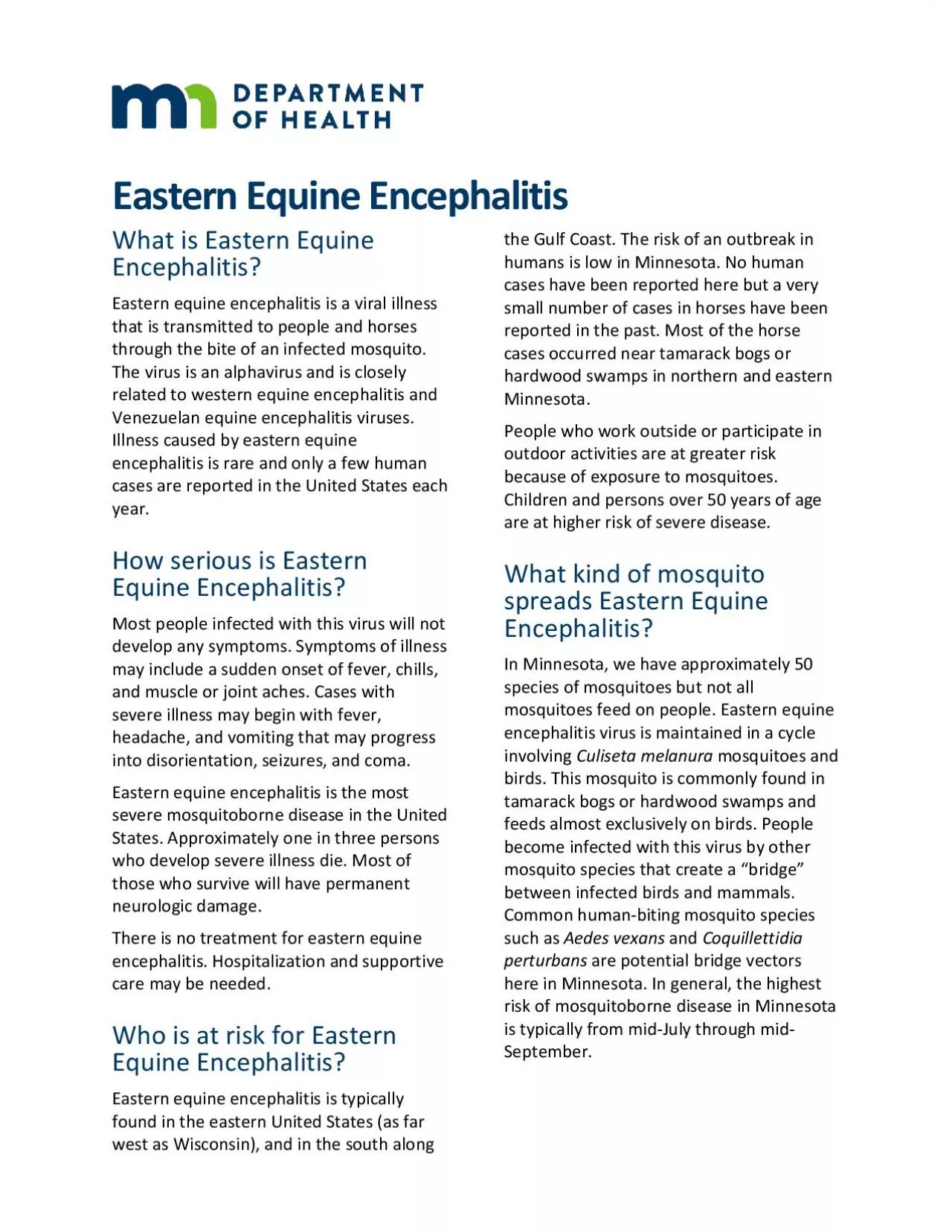 stern Equine EncephalitisWhat is Eastern Equine EncephalitisEasternequ