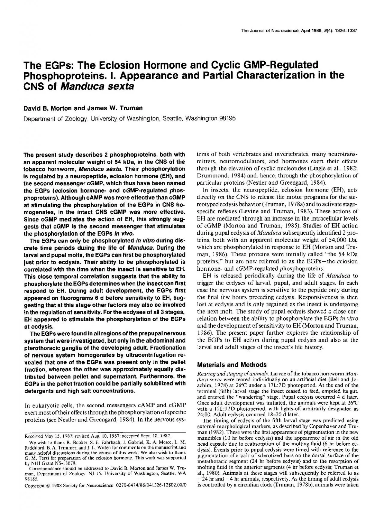 PDF-The EGPs The Eclosion Hormone and Cyclic GMPRegulated Phosphoprotein