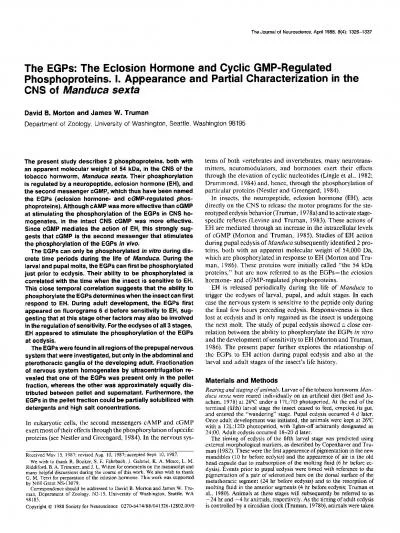 The EGPs The Eclosion Hormone and Cyclic GMPRegulated Phosphoprotein