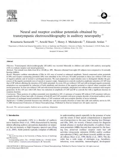 Neuralandreceptorcochlearpotentialsobtainedbytranstympanicelectrocochl