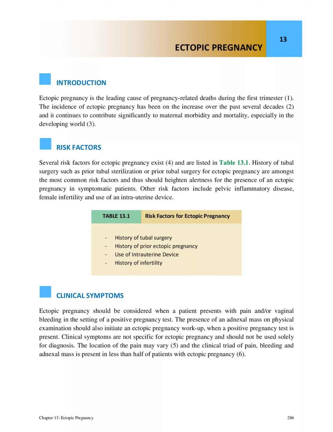 PDF-Chapter 13 Ectopic Pregnancy286 INTRODUCTIONEctopic pregnanc