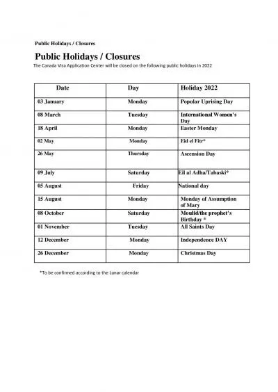 Public Holidays  Closures