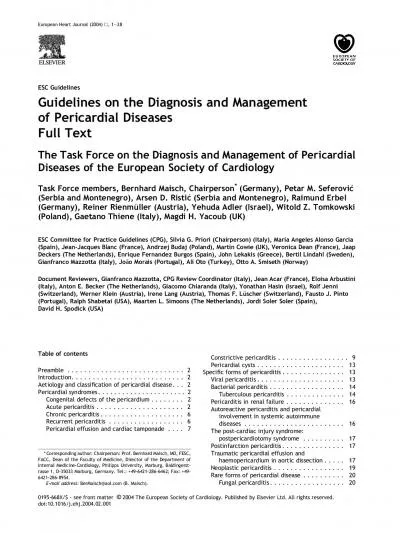 ESCGuidelinesGuidelinesontheDiagnosisandManagementofPericardialDisease