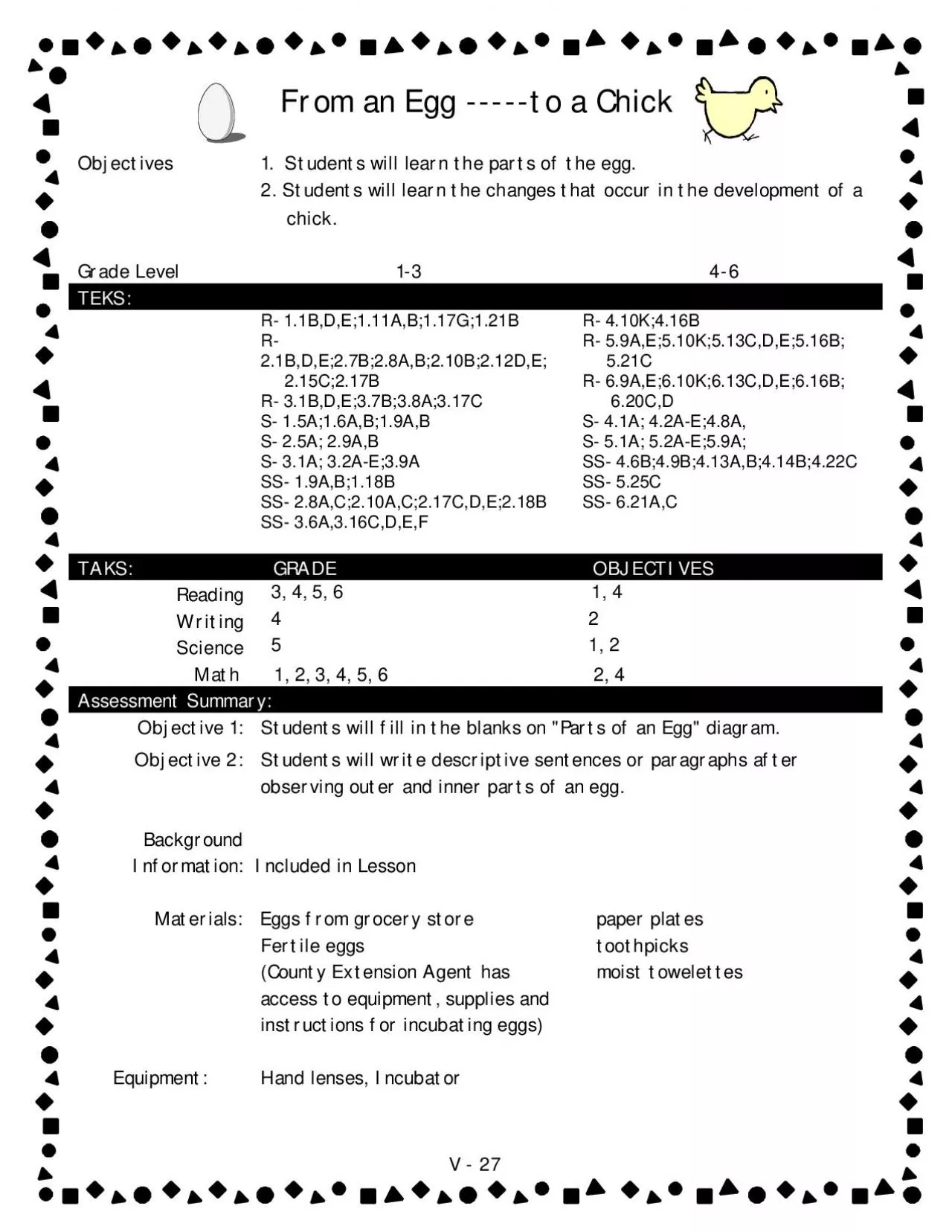 PDF-From an Egg to a ChickObjectives1 Students will learn the parts